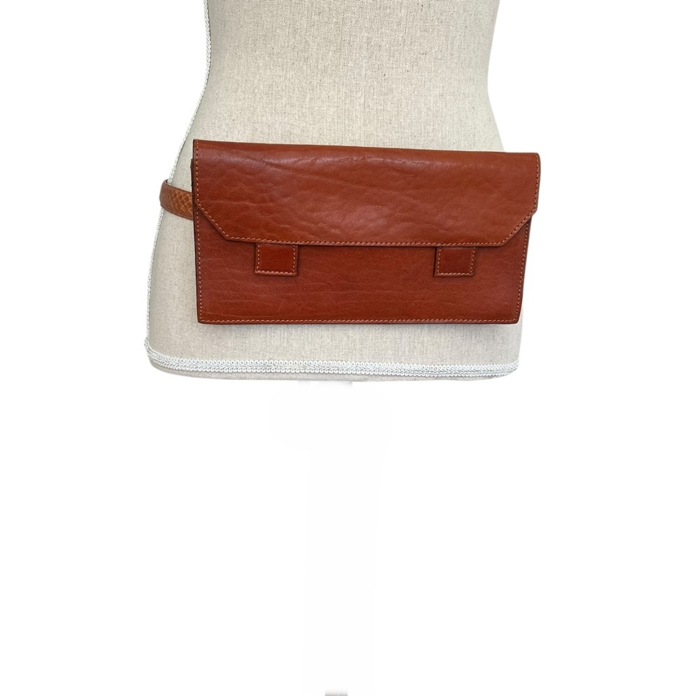 Mignon Paris Belt Bag Pouch Brown Genuine Leather  4 3/4 x 9 1/4
